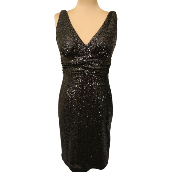 ELIZA J. Black Sequined Sheath Cocktail Dress - Size 8 - Picture 3 of 14